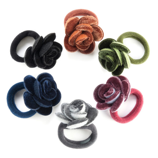 CARD 12 VELVET FLOWER HAIR ELASTICS