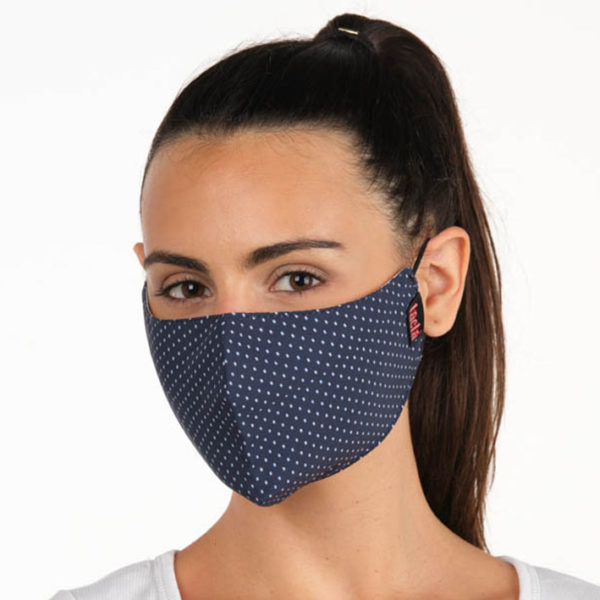 PACK 3 MASCARILLAS TEXTIL AZUL TOPOS BLANCOS